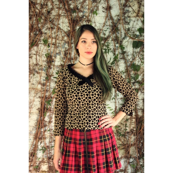 Leopard Print  Sheer Mesh Blouse with Fur Collar - Picture 1 of 4